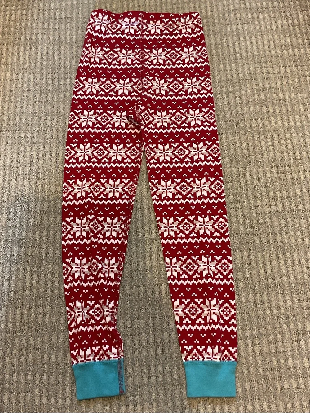 Hanna Andersson cotton long John Red Fair Isle Pajama Set with Teal Trim 8 130